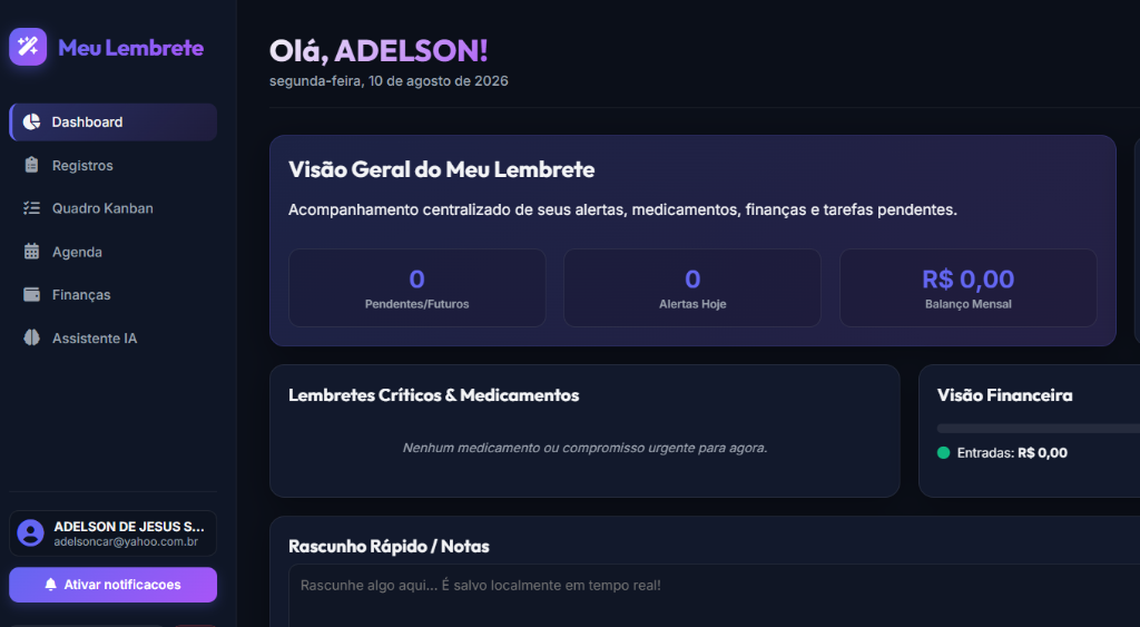 Ilustração da interface de Meu Lembrete