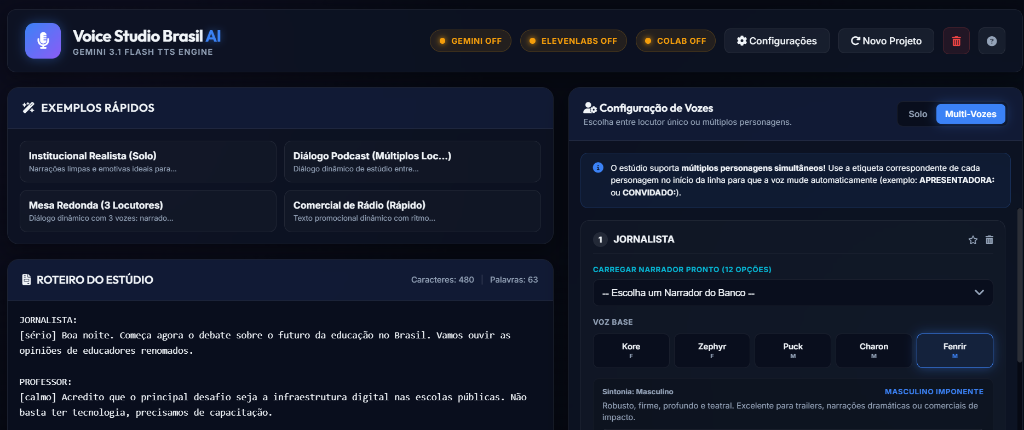 Ilustração da interface de Voice Studio Brasil AI